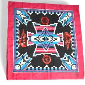 Vintage-Indian Motorcycle Bandana USA Made Southwestern-RARE-Pink Turquoise-Moto